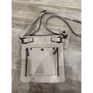 Gusacci Taupe Crossbody Bag Faux Leather Multi Pocket Zip Adjustable Strap